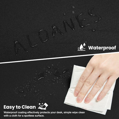 ALOANES Black Waterproof Desk Mat, Large Mouse Pad with Extended Mouse Mat, with Anti Slip Base, Stitched Edge, Grain Jacquard Surface, Perfect for Gamer, Office & Home, XXL 11.81''x31.50''x0.12''