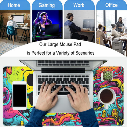 Gaming Desk Mat Skull Desk Pad Extended Mouse Pad XXL, Cool Mouse and Keyboard Mat Big Desktop Mats for Desk, Laptop Mat with Non-Slip Base & Stitched Edges, Office Decor for Men 31.5" x 15.7"