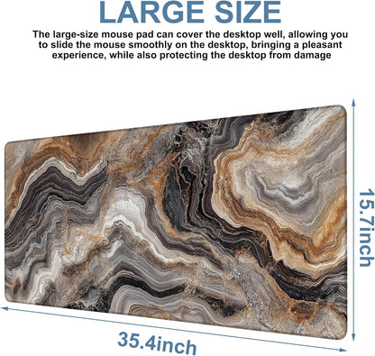 Large Mouse Pad Abstract Marble Gaming Desk Pad Computer Keyboard Non-Slip Waterproof Mouse Mat with Rubber Base and Stitched Edges Entertainment Office Writing Desk Mat 35.4 x 15.7 Inches