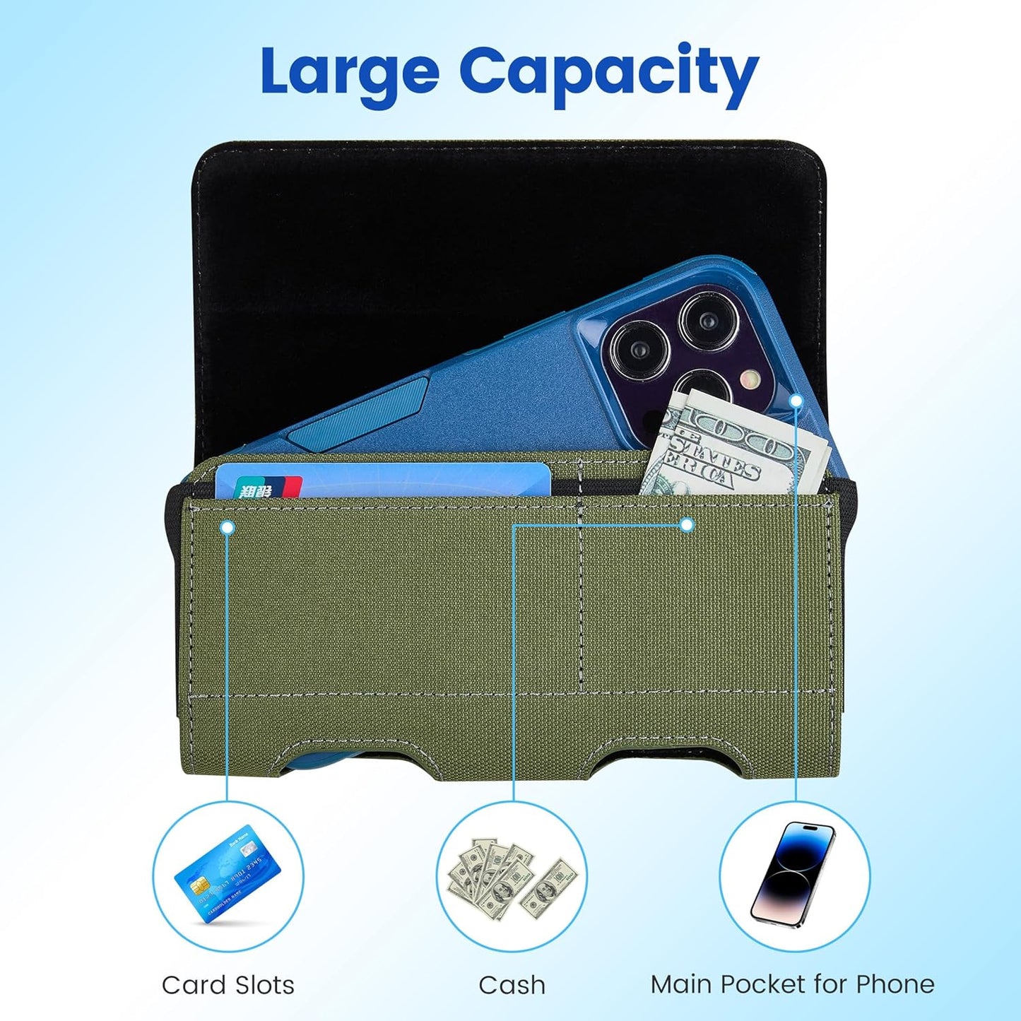 Mopaclle Nylon Horizontal Phone Holster for Men Belt, Magnetic Closure Cell Phone Belt Holder with Metal Clip and Dual Belt Loops for iPhone 13 mini, 12 mini, SE 2022, SE 2020, iPhone 8, 7, 6S, 6