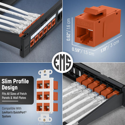 Everest RJ45 CAT6 Keystone Coupler in Orange (48-Pack) - RJ45 Coupler - Cat6 Keystone Jacks