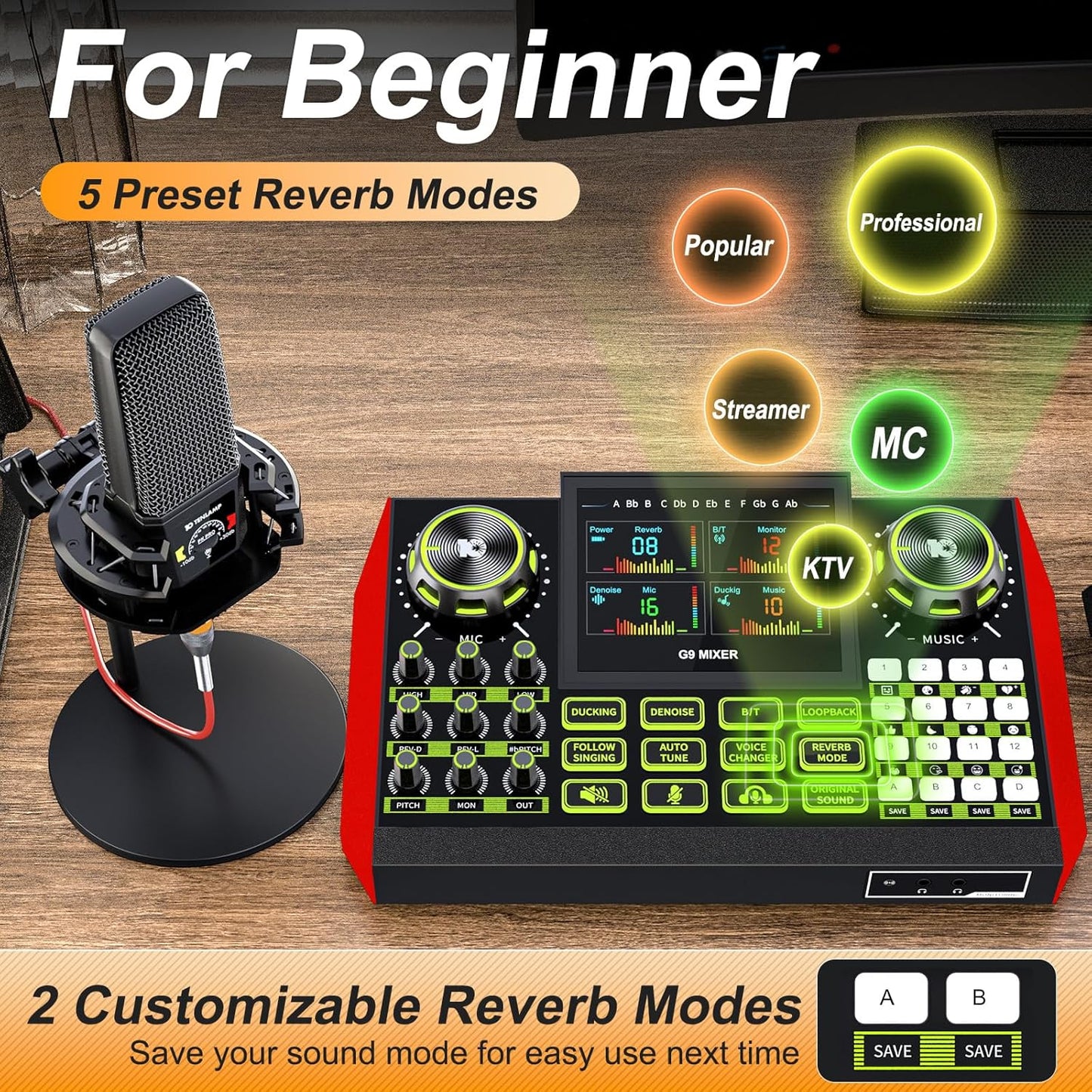 Podcast equipment bundle with live sound card audio mixer, podcast equipment with 3.5mm microphone, soundboard for phone, computer, live streaming, singing, recording, and content creation.