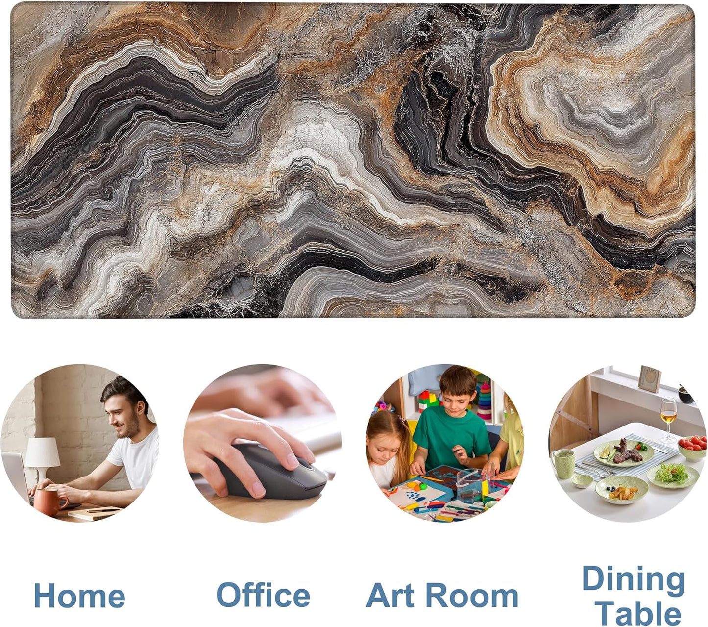 Large Mouse Pad Abstract Marble Gaming Desk Pad Computer Keyboard Non-Slip Waterproof Mouse Mat with Rubber Base and Stitched Edges Entertainment Office Writing Desk Mat 35.4 x 15.7 Inches