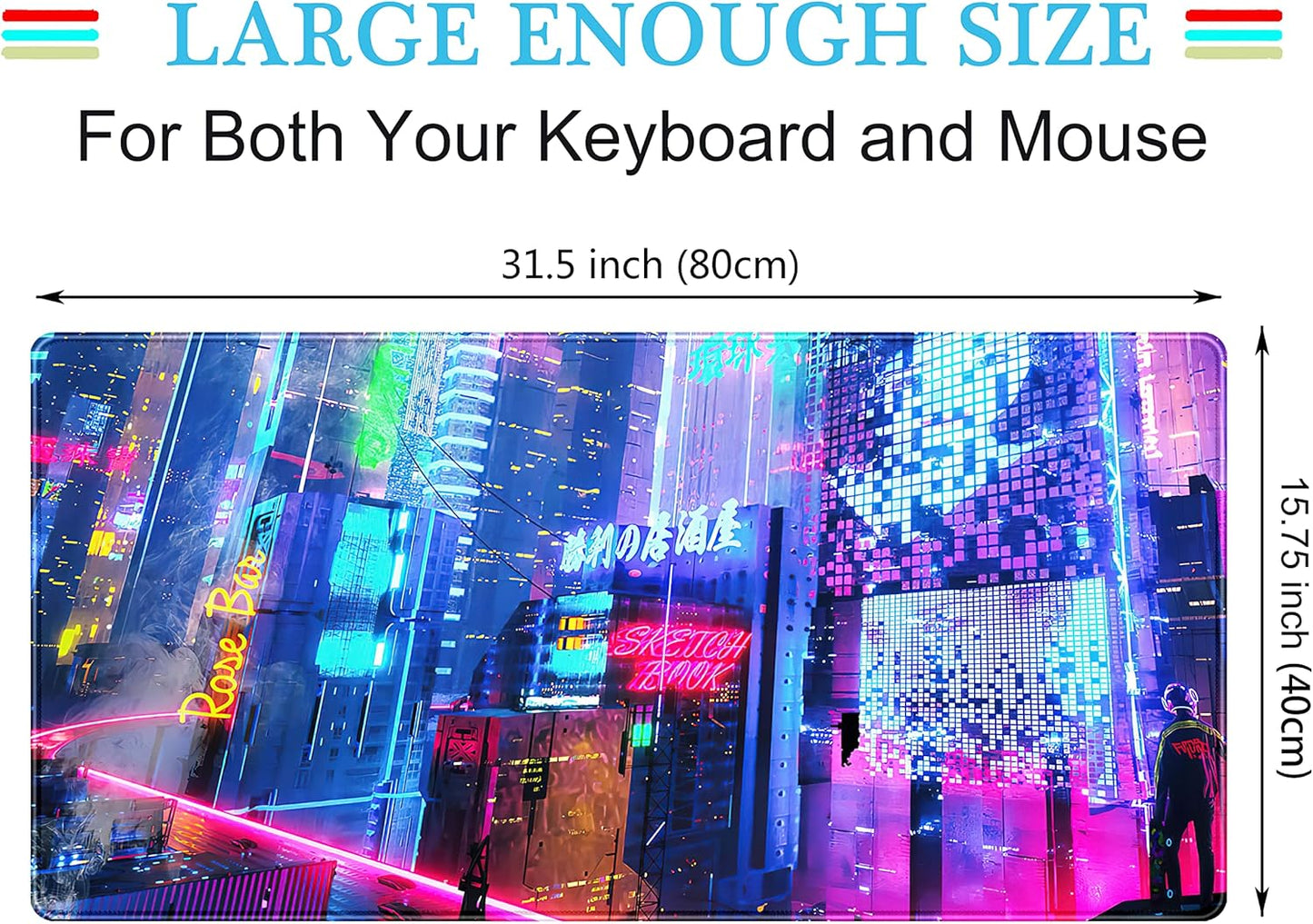 Japanese Street Desk Mat Futuristic Neon City Print Mouse Pad, Exclusive Desk Mats, XXL Large Gaming Mousepad 31.5"x15.75", Office Decor for Women Girls Keyboard Mat Laptop Computer Mat