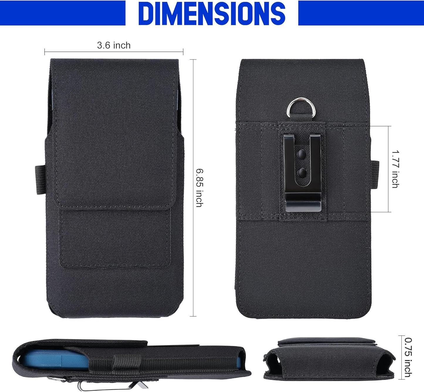 BECPLT for Galaxy S25+ S24+ S23+ S22+ 5G Note 20 Ultra 5G Nylon Cell Phone Pouch Holster Case with Belt Clip Cover for iPhone Air 17 Pro Max 16/15/14/13/12/11 Pro Max Galaxy S25 Ultra
