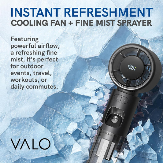 Valo Portable Rechargeable Fan - Mini Cooling Fan for Travel, USB Desk Personal Fan with 4 Speeds, 50ml Tank for Water Cooling Technology, Quiet Operation, 2,000 mAh Battery - Titanium Gray