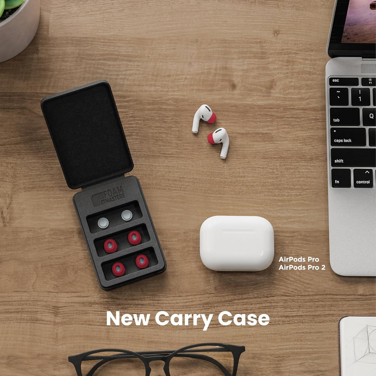 Foam Masters Ultra-Premium Memory Foam Ear Tips for AirPods Pro 1st & 2nd Gen | 3 Pairs | Black Magic Ver 6.0 | Secure | Comfort | Better Noise Cancel | Replacement Buds – Red, Large