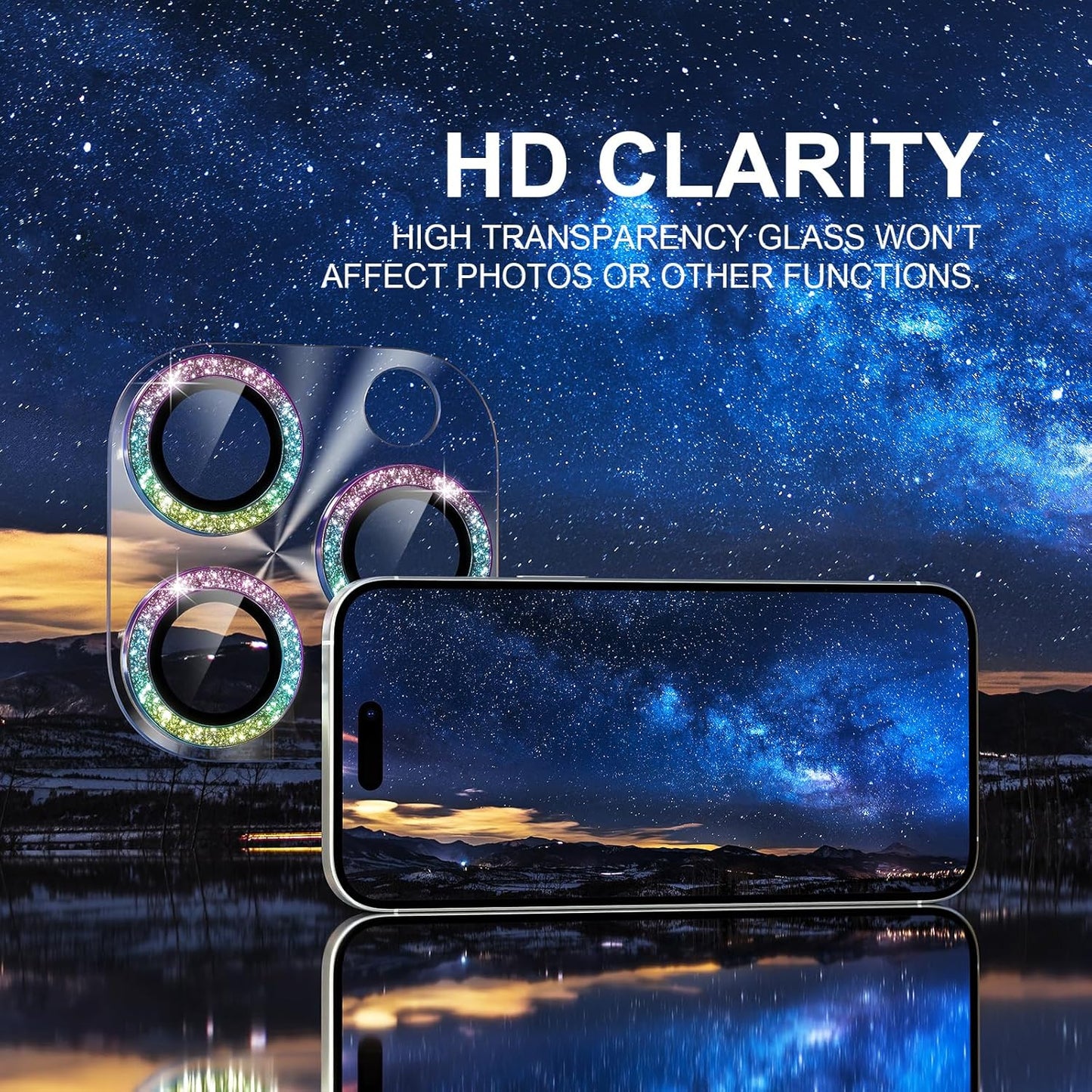 Choiche Compatible for iPhone 16 Pro/iPhone 16 Pro Max Camera Lens Protector, Bling Camera Cover with 9H Tempered Glass Lens Screen Protector Metal Ring Decoration Accessories (Clear-Colorful)