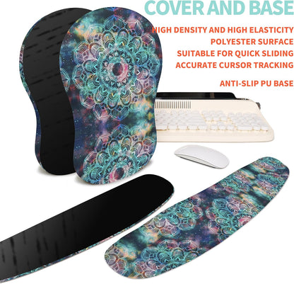 2-in-1 Ergonomic Set, Wave Rise Keyboard Wrist Rest and Massage Bulge Slope Mouse Pad Wrist Support, Cushion Memory Foam Integrated to Relieve Wrist Pain, Galaxy Mandala