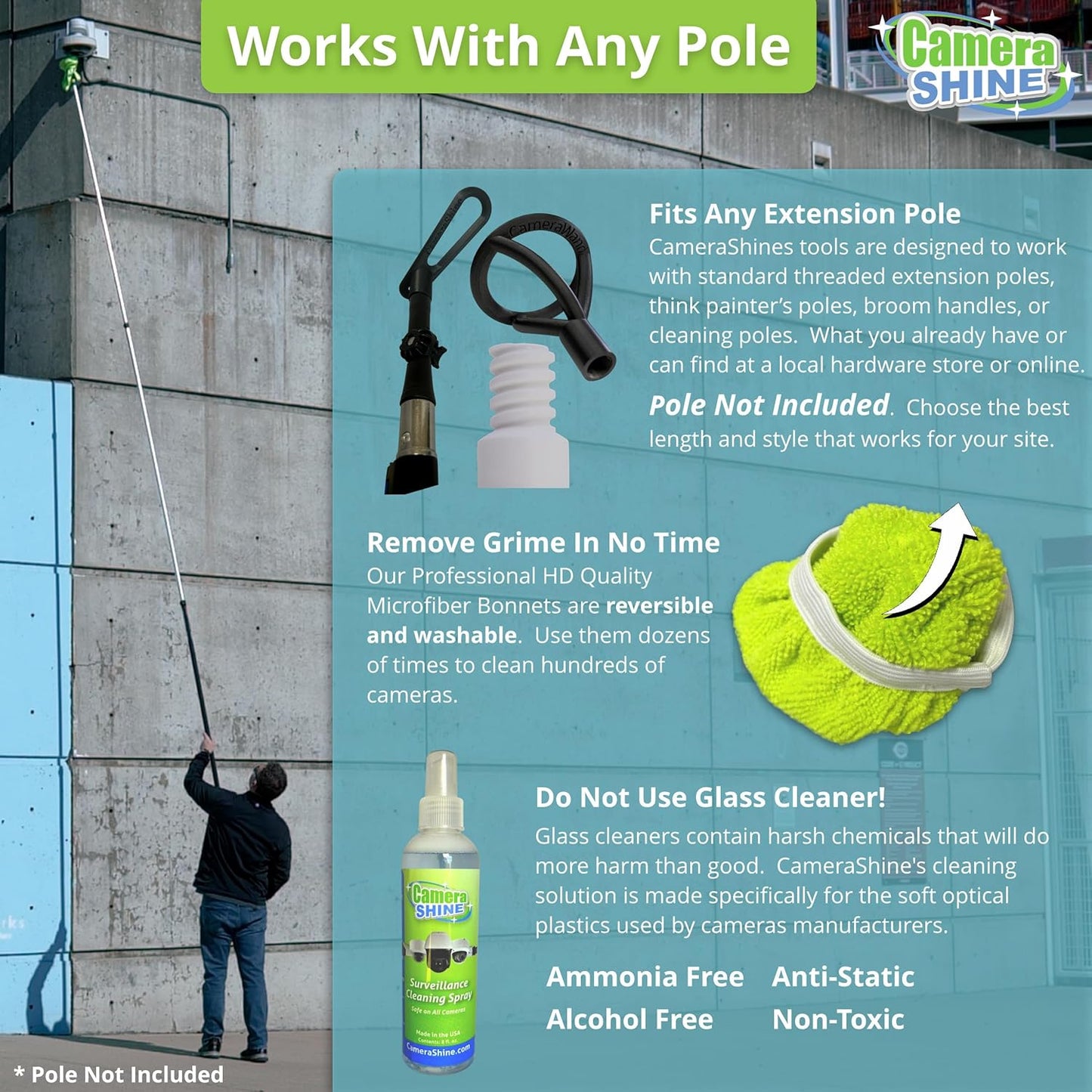 PRO Surveillance Cleaning Kit - Safely Clean Any Security Camera Safely from The Ground