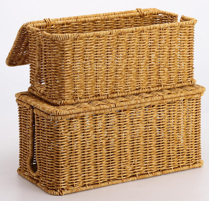 2Pack Large Cable Management Box, Handwoven Imitation Rattan Cord Organizer Cord Hider Box, Desk Wire Management to Hide Cords and Power Strips, Natural