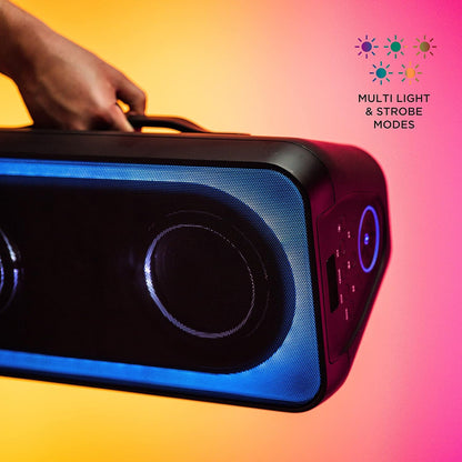 Altec Lansing Shockwave 200 Wireless Party Speaker 180W Bluetooth Speaker with a Long Lasting 12 Hour Battery, Multi LED Party Modes, Multiple bass Boost Modes, Party Sync, AM/FM Radio