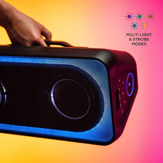 Altec Lansing Shockwave 200 Wireless Party Speaker 180W Bluetooth Speaker with a Long Lasting 12 Hour Battery, Multi LED Party Modes, Multiple bass Boost Modes, Party Sync, AM/FM Radio