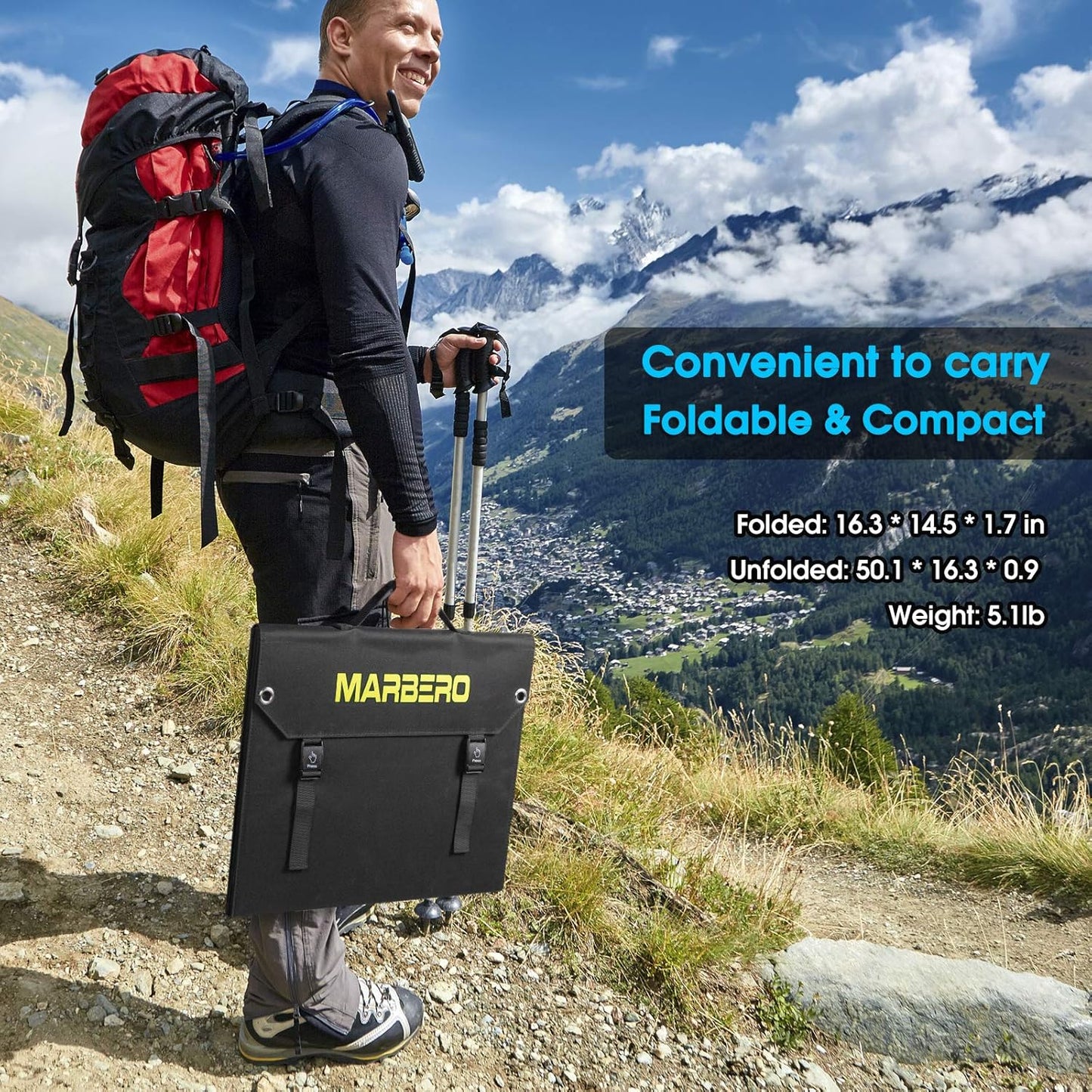 MARBERO 60W Portable Solar Panel 60 Watt Foldable Solar Panel for Solar Generators IP65 Waterproof 23% High Efficiency USB Port & DC Output(10 Changeable Adapters) for Outdoor Camping Travel Cloudy