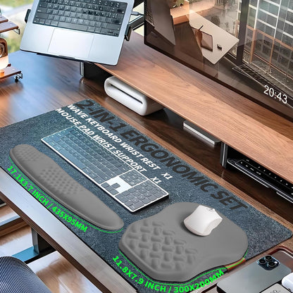 2-in-1 Ergonomic Set, Wave Keyboard Wrist Rest and Massage Slope Mouse Pad Wrist Support, Rebound Memory Foam for Relieve Carpal Tunnel Syndrome and Wrist Pain (Dark Grey)