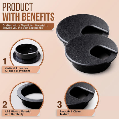 MAHDPRO Desk Grommet 2 Inch (50 mm) Pack of 10 - Black ABS Plastic Desk Cord Hole Cover to Arrange Cables & Wires Through Computer Table/Countertops