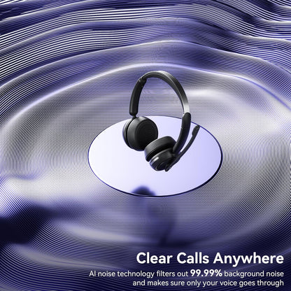 Wireless Headset with Mic for Work, Bluetooth Headset with Mic (AI Noise Canceling & Mic Mute), Wireless Headphones with USB Dongle & Charging Base for Work/Home/Call Center/PC/Computer/Zoom/Teams