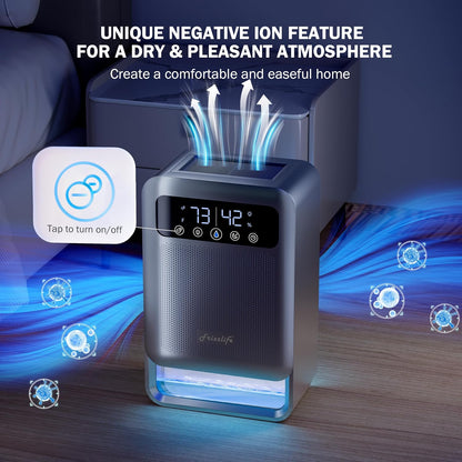 Frizzlife Air Dehumidifier, 135oz Water Tank W/Purifying Function, Quiet Small Dehumidifiers With Sleep Mode For Home, Bedroom, Bathroom, Basement W/Auto Shut Off, 7 Colors LED Light, Gray