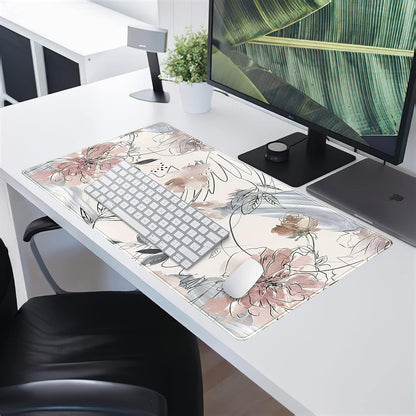 Desk Mat, Abstraction Hand Painted Flowers Extended Gaming Mouse Pad (31.5x15.75 in), Cute Large Non-Slip Rubber Base Mousepad with Stitched Edges, Keyboard Mouse Mat Desk Pad for Game Office