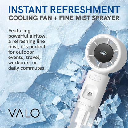 Valo Portable Rechargeable Fan - Mini Cooling Fan for Travel, USB Desk Personal Fan with 4 Speeds, 50ml Tank for Water Cooling Technology, Quiet Operation, 2,000 mAh Battery - Arctic White