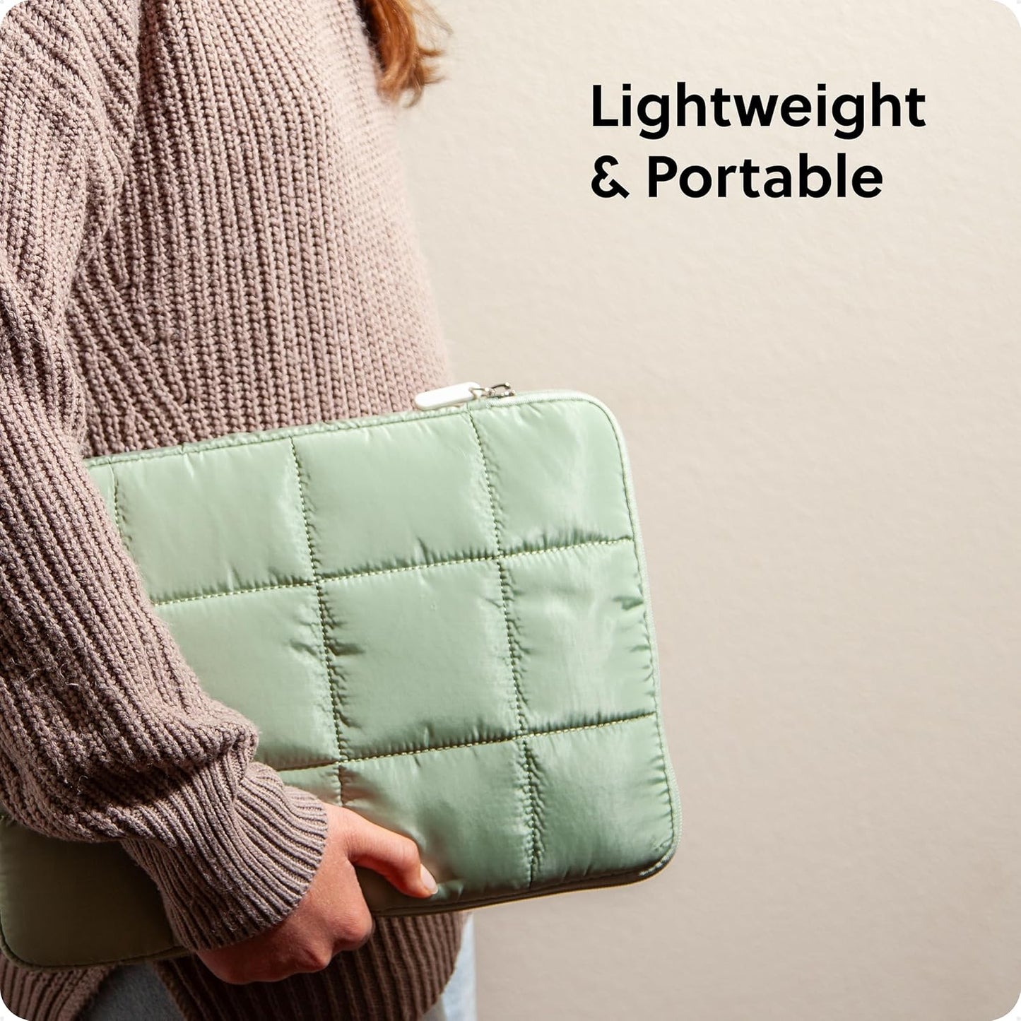 U Brands Nylon Puffer Zipping Medium Laptop Sleeve, 9.75" x 13", Computer Accessories, Laptop Bag for MacBook Pro, MacBook Air, Chromebook, HP Computer, Matcha Green