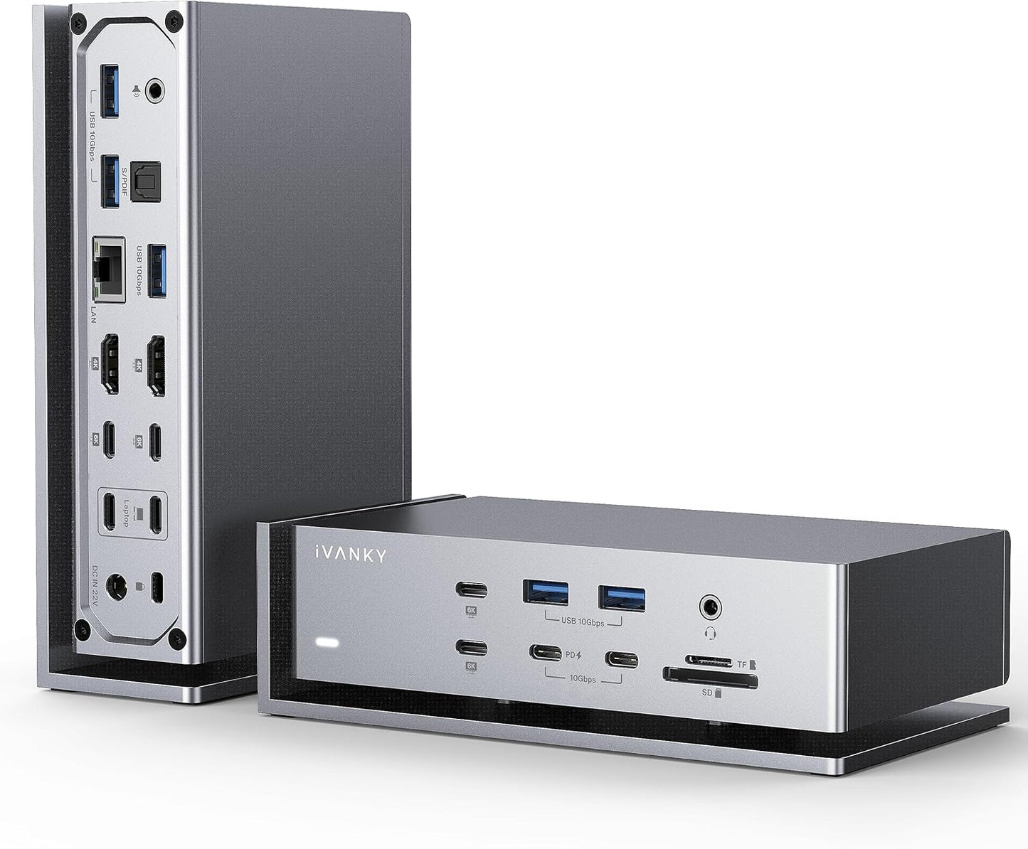 iVANKY FusionDock Max 1 Dual Thunderbolt 4 Chips, 20-in-1 Quad 6K@60Hz Monitor MacBook Docking Station, 40Gbps Dock for Mac M1/M2/M3 Pro/Max, 2HDMI 2.0, 96W PD, 10Gbps USB, 2.5 GbE, Silver