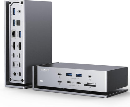 iVANKY FusionDock Max 1 Dual Thunderbolt 4 Chips, 20-in-1 Quad 6K@60Hz Monitor MacBook Docking Station, 40Gbps Dock for Mac M1/M2/M3 Pro/Max, 2HDMI 2.0, 96W PD, 10Gbps USB, 2.5 GbE, Silver