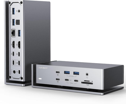 iVANKY FusionDock Max 1 Dual Thunderbolt 4 Chips, 20-in-1 Quad 6K@60Hz Monitor MacBook Docking Station, 40Gbps Dock for Mac M1/M2/M3 Pro/Max, 2HDMI 2.0, 96W PD, 10Gbps USB, 2.5 GbE, Silver