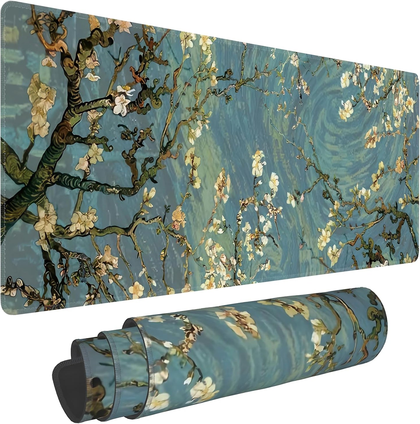 Almond Blossoms Large Mouse Pad,Gaming Keyboard Desk Pad,Extended Mouse Mat Non-Slip Rubber Base with Stitched Edges for Office Game Home XL 31.5"x11.8"