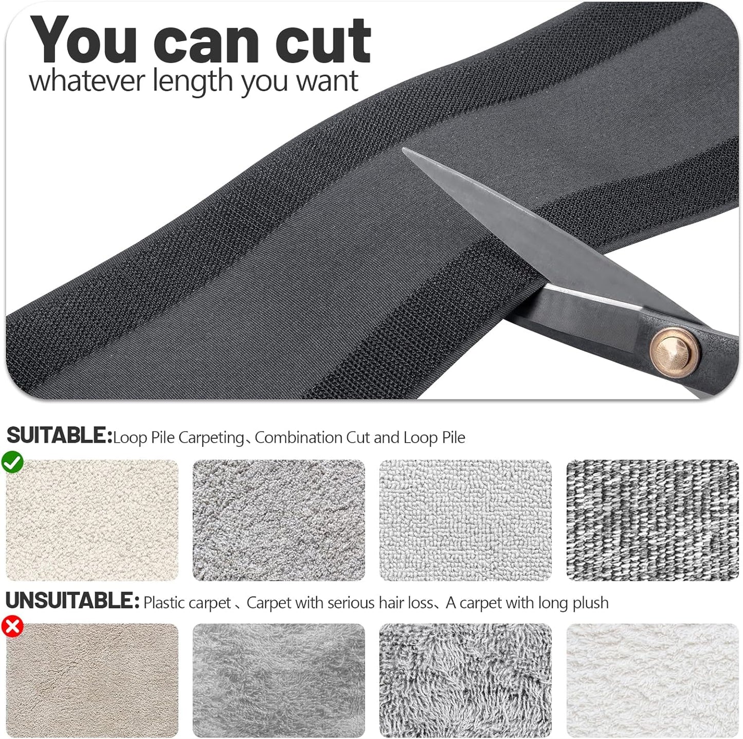 IHKFILAN Carpet Cord Cover Carpet Cable Management Under Desk Cable Grip Strip Black Hook and Loop Tape Cable Polyester Cover Protect Cables to Prevent Tripping Over Wires for Homes & Office (30ft)