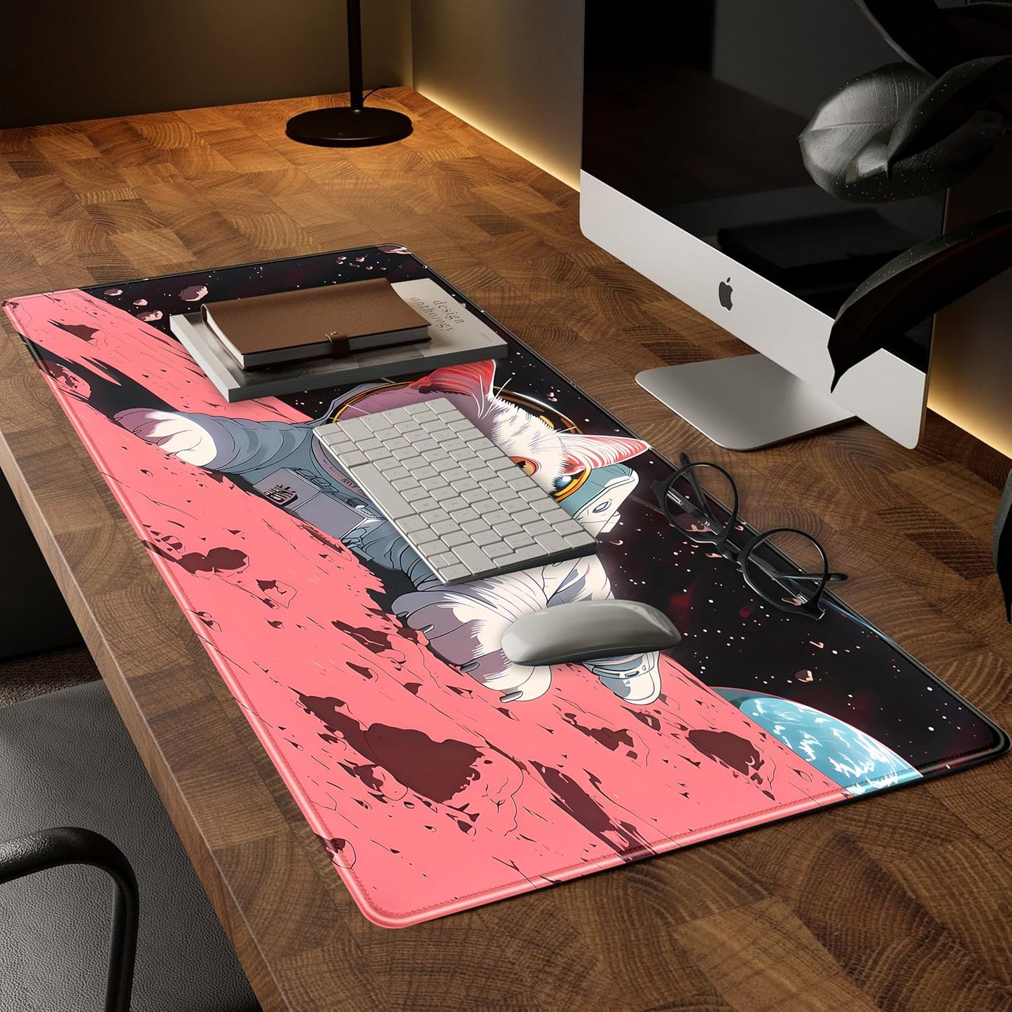 Cat Desk Mat Full Desk Mouse Pad Gaming Mat XXL, Fun Desktop Mats Computer Keyboard Pad Extra Large Mouse Mat, Laptop Mat with Stitched Edges, Office & Home Decor for Women 31.5" x 15.7"
