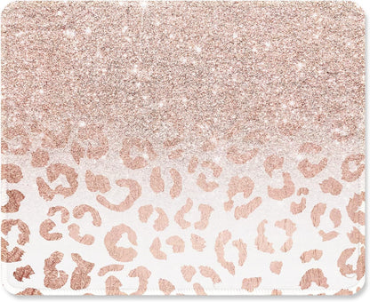 ITNRSIIET Mouse Pad with Stitched Edge Premium Textured Smooth Precise Operation Waterproof Washable Non-Slip Rubber Base Desktop Protection Mat, 10.2×8.3×0.12 inches, Rose Gold Leopard Print