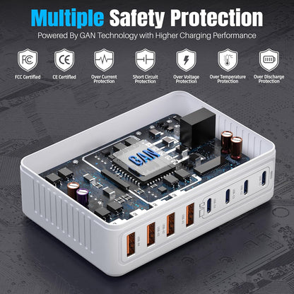 200W GaN III 8-Ports USB C Fast Charger, Type C Block, QC4.0 Fast Phone Charging Station Hub PD 65W Laptop Charger Power Adapter for iPad/Air/Pro iPhone 16/15 MacBook Pro/Air, Galaxy Phones, Tablet