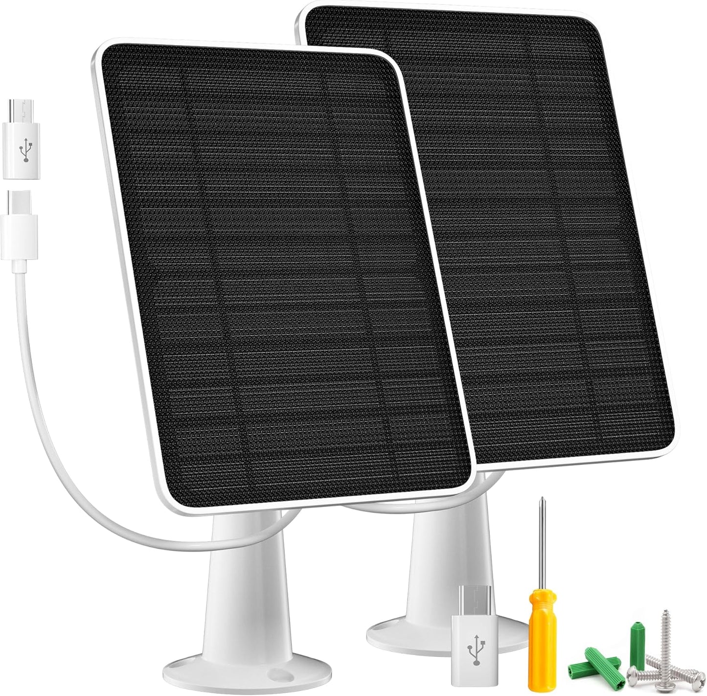 Solar Panel Charger Compatible with Arlo Essential 2K Outdoor(2nd Gen)/Essential XL Camera(2nd Gen)/Essential Spotlight, 5W Solar Panel with IP65 Waterproof 10ft Micro USB-C Cable & Wall Mount, 2 Pack