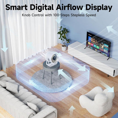 Quiet Small Desk Fan with 100 Speeds Knob switch, Digital Display Portable Rechargeable Fan for Office, Bedroom, Kitchen, Home, Outdoor, 135° Tilt Small Travel Camping Table Fan, White