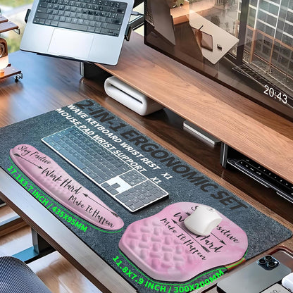 2-in-1 Ergonomic Set, Wave Keyboard Wrist Rest and Massage Slope Mouse Pad Wrist Support, Rebound Memory Foam for Relieve Carpal Tunnel Syndrome and Wrist Pain (Stay Positive)