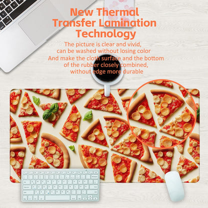 Desk Mat, Realistic Pizza Slices Desk Pad, Pizza Food Large Gaming Mouse Pad for Desk, 31.5"x15.7" Extended Big Computer Keyboard Mouse Pad with Non-Slip Base and Stitched Edge