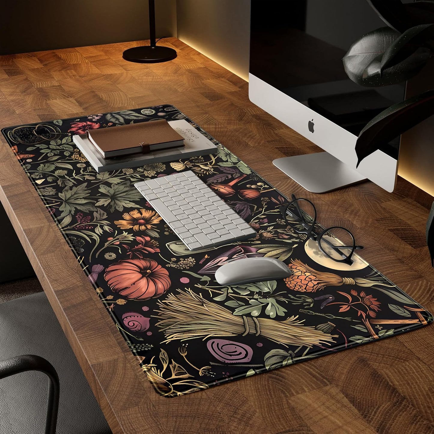 Desk Mat Botanical Witchery Mouse Pad Gaming Mat Dark Keyboard Mat, Long Mouse Mat XXL Extended Desktop Pad Computer Mats with Stitched Edges, Office Desk Accessory Home Decor 31.5" x 15.7"