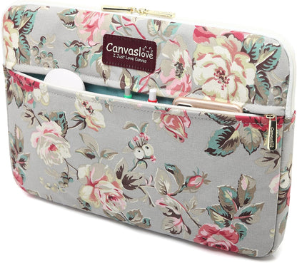 Canvaslove Rose Pattern Canvas Laptop Sleeve Case Bag with Pocket for MacBook Pro 14 inch and 14 inch Laptop