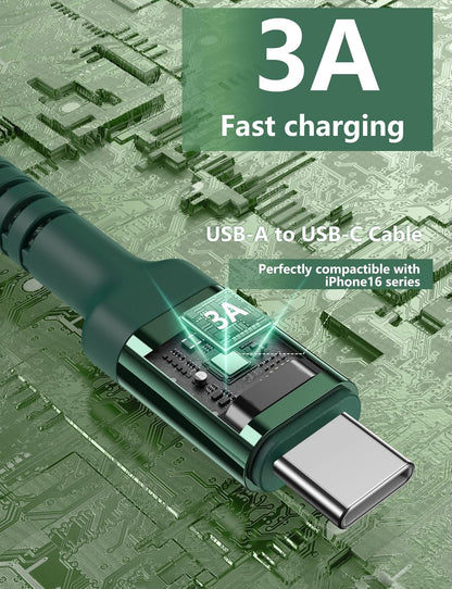 USB to USB C Cable Fast Charging 10FT USB A to USB C Charger Cord, Upgraded Extra Durable Braided USBC Cable Compatible with iPhone 16 15 Pro Max,Samsung Galaxy S10 S9 Plus, LG and More-Green 2 Pack