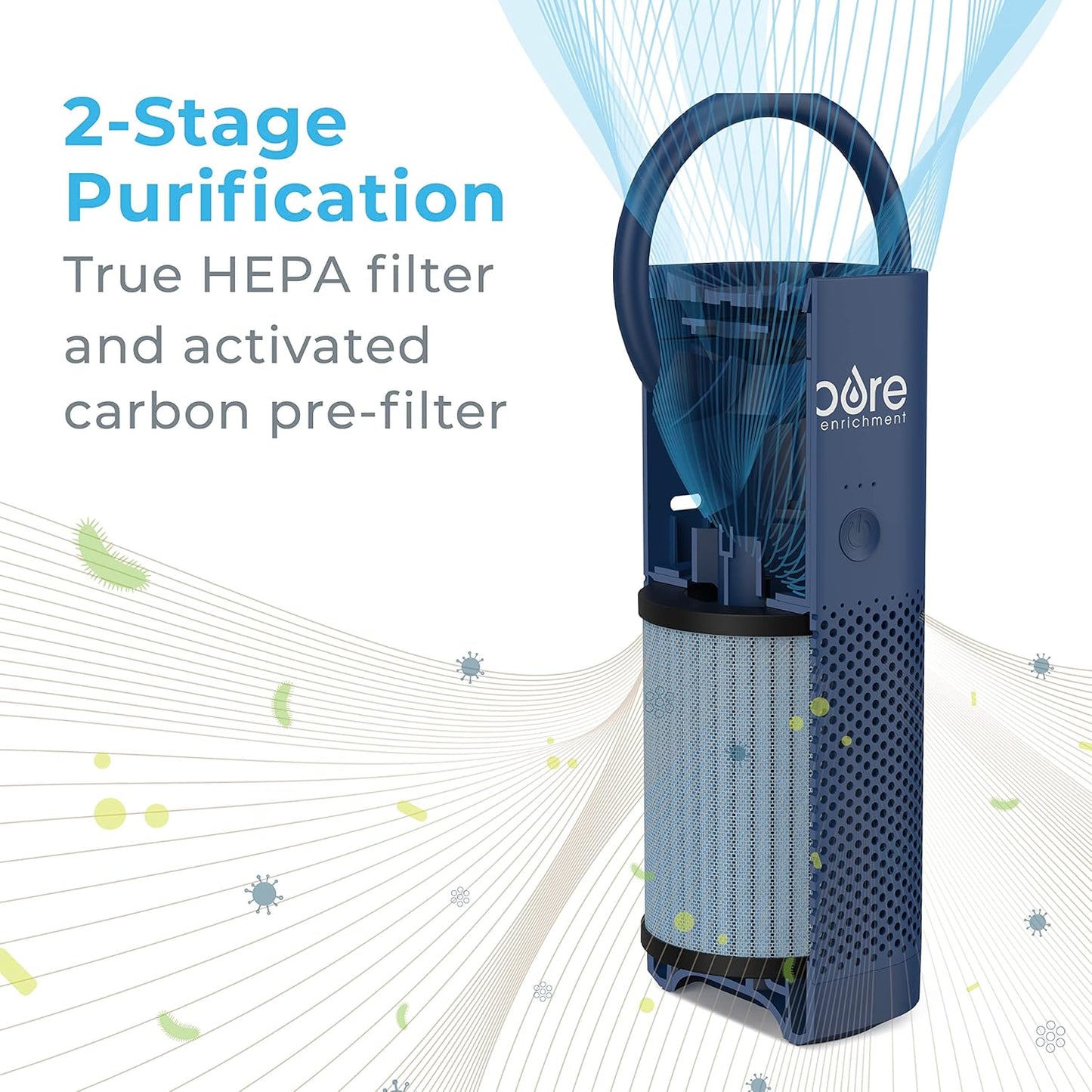 Pure Enrichment PureZone Mini Portable Air Purifier - Cordless True HEPA Filter Cleans Air & Eliminates 99.97% of Dust, Odors, & Allergens Close to You - Cars, School, & Office (Blue)