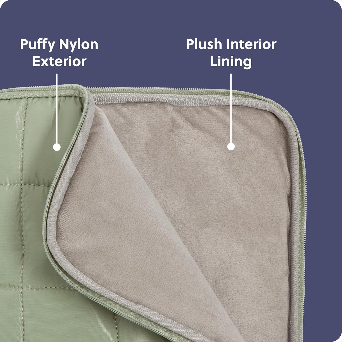 U Brands Nylon Puffer Zipping Large Laptop Sleeve, 10.5" x 15", Computer Accessories, Laptop Bag for MacBook Pro, MacBook Air, Chromebook, HP Computer, Matcha Green