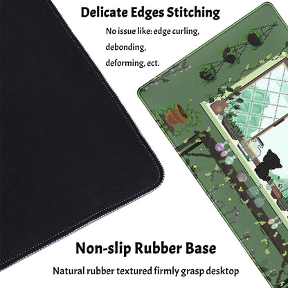 Cute Kawaii Green Plant Desk Mat Anime Aesthetic Mousepad Pixel Art XXL Large Gaming Mouse Pad Laptop Keyboard Mat Desk Pad 31.5x15.75 in, Office Home Decor for Women Girl