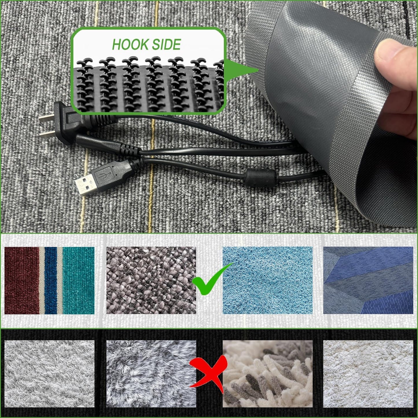 Floor Cable Covers - 10ft Oxford Fabric Cord Protector with Adhesive Hook & Loop,Waterproof Wire Storage Sleeve for Any Floor Surface,Durable Cable Management to Prevent Tripping Hazards (Gray, 10ft)