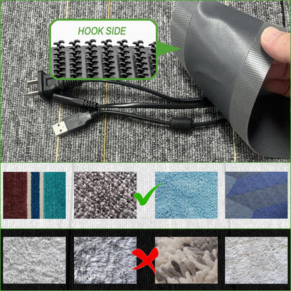 Floor Cable Covers - 20ft Oxford Fabric Cord Protector with Adhesive Hook & Loop,Waterproof Wire Storage Sleeve for Any Floor Surface,Durable Cable Management to Prevent Tripping Hazards (Gray, 20ft)