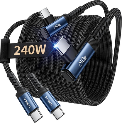 USB C Cable [2Pack, 10ft] 240W Fast Charging Type C Cord, Nylon Braided USB 2.0 Cable for iPhone 16 15 Pro Max, iPad Pro, Samsung Galaxy S24 S23, Switch, MacBook Pro, Pixel