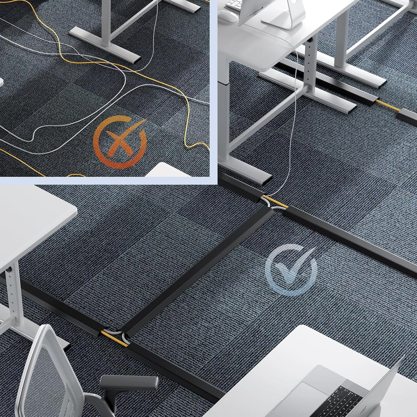 Yecaye 4ft Floor Cord Cover, Cord Covers for Wires on Floor, Floor Cable Mangament, Cable Protector for Organizing and Protecting Wires on Floor, Cord Hider Cable Cavity W0.55in H0.27in Black