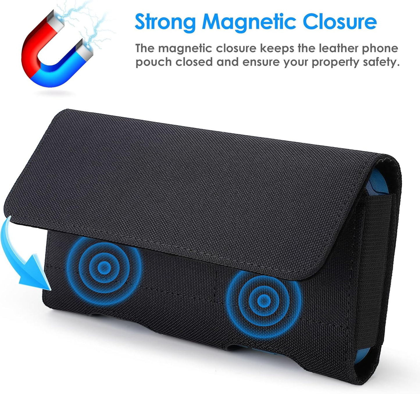 Mopaclle Nylon Horizontal Phone Holster for Men Belt, Magnetic Closure Cell Phone Belt Holder with Metal Clip and Dual Belt Loops for iPhone 13 mini, 12 mini, SE 2022, SE 2020, iPhone 8, 7, 6S, 6