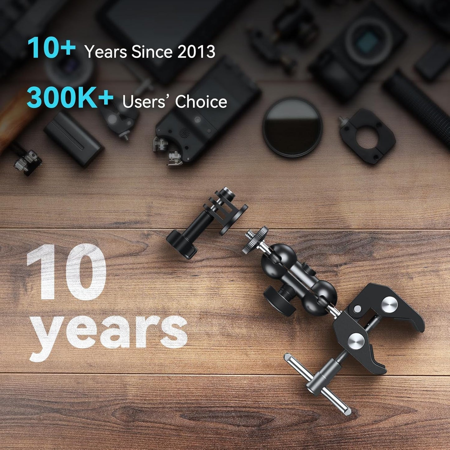 SMALLRIG Super Camera Clamp Mount, Double Ball Head Magic Arm Adapter, Fence/Desk/Tripod Mount for Monitor/Light/Camera, for Insta360, for Gopro