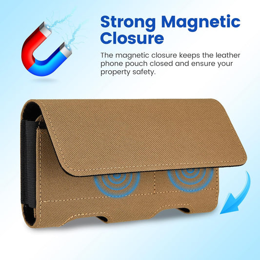 Mopaclle Nylon Horizontal Phone Holster for Men Belt, Magnetic Closure Cell Phone Belt Holder with Metal Clip and Dual Belt Loops for iPhone 13 mini, 12 mini, SE 2022, SE 2020, iPhone 8, 7, 6S, 6